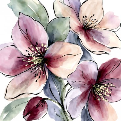 Lyserøde akvarelblomster af Natalie Bruns