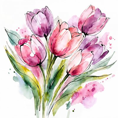 Akvarel af en buket tulipaner af Natalie Bruns