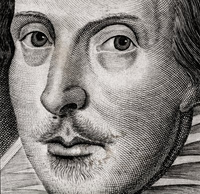 Detalje af portræt af William Shakespeare på frontispice af Comedies, histories,  t... af Nathan Benn
