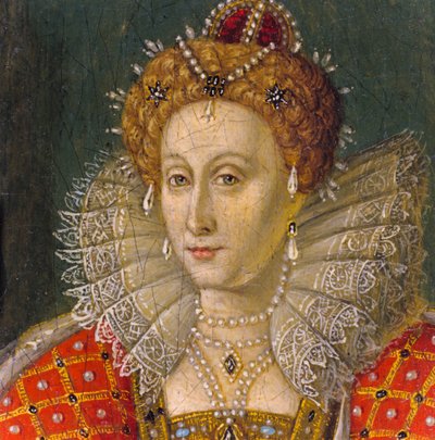 Detalje af miniature-olieportræt af dronning Elizabeth I af Nathan Benn