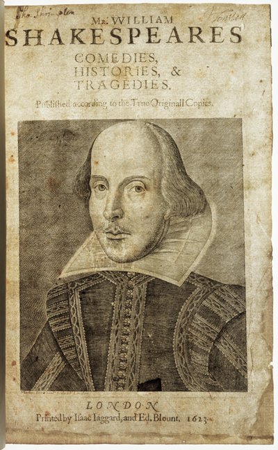 Portræt af William Shakespeare på frontispice af Comedies, histories,  tragedies i... af Nathan Benn