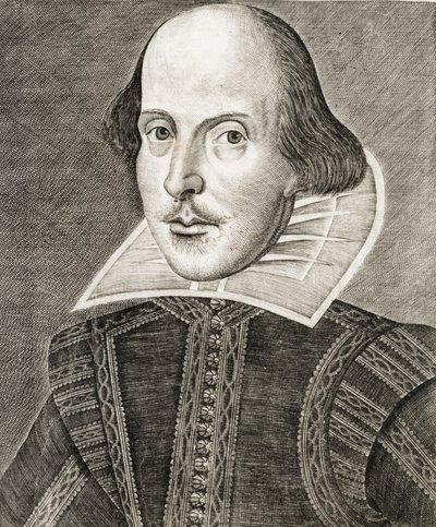 Portræt af William Shakespeare på frontispice af Comedies, histories,  tragedies i... af Nathan Benn