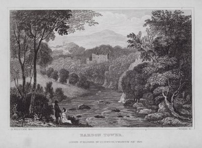 Bardon Tower (gravering) af Nathaniel (after) Whittock