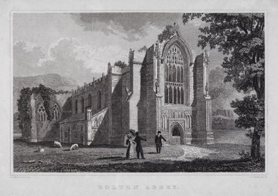 Bolton Abbey (gravering) af Nathaniel (after) Whittock