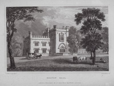 Bolton Hall (gravering) af Nathaniel (after) Whittock