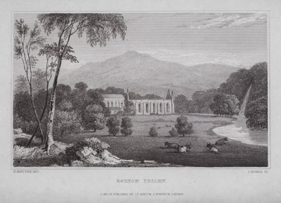 Bolton Priory (gravering) af Nathaniel (after) Whittock