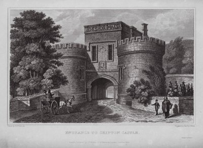 Indgang til Skipton Castle (gravering) af Nathaniel (after) Whittock