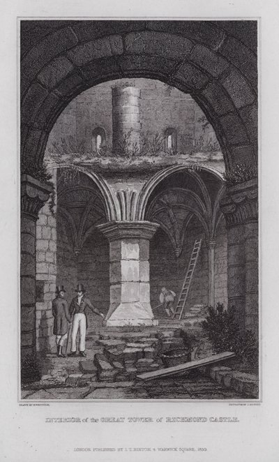 Interiør af Great Tower of Richmond Castle (gravering) af Nathaniel (after) Whittock