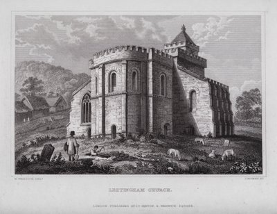 Lestingham Church (gravering) af Nathaniel (after) Whittock