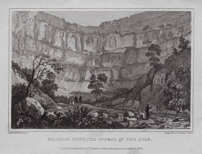 Malham Cove, kilden til Aire (gravering) af Nathaniel (after) Whittock