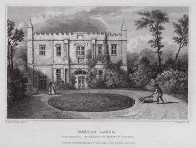 Malton Lodge, den originale indgang til Malton Castle (gravering) af Nathaniel (after) Whittock