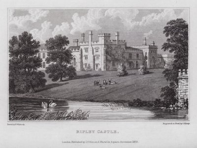 Ripley Castle (gravering) af Nathaniel (after) Whittock