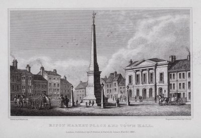 Ripon markedsplads og rådhus (gravering) af Nathaniel (after) Whittock