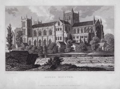 Rippon Minster (gravering) af Nathaniel (after) Whittock