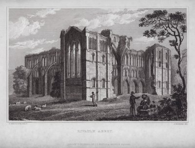 Rievaulx Abbey (gravering) af Nathaniel (after) Whittock