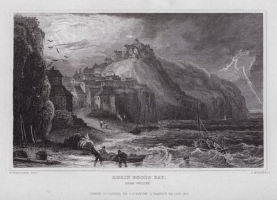 Robin Hoods Bay, nær Whitby (gravering) af Nathaniel (after) Whittock