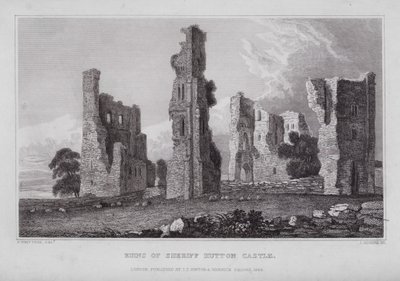Ruinerne af Sheriff Hutton Castle (gravering) af Nathaniel (after) Whittock