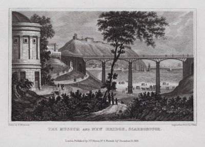 Museet og den nye bro, Scarborough (gravering) af Nathaniel (after) Whittock