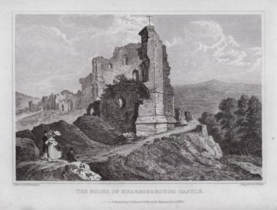 Ruinerne af Knaresborough Castle (gravering) af Nathaniel (after) Whittock