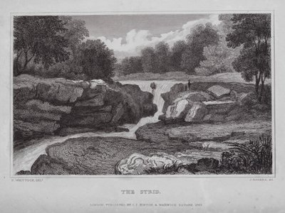 The Strid (gravering) af Nathaniel (after) Whittock