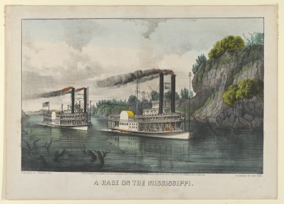 A Race on the Mississippi, 1870., 1870. Skabere: Nathaniel Currier, James Merritt Ives, Currier og Ives. af Currier and Ives