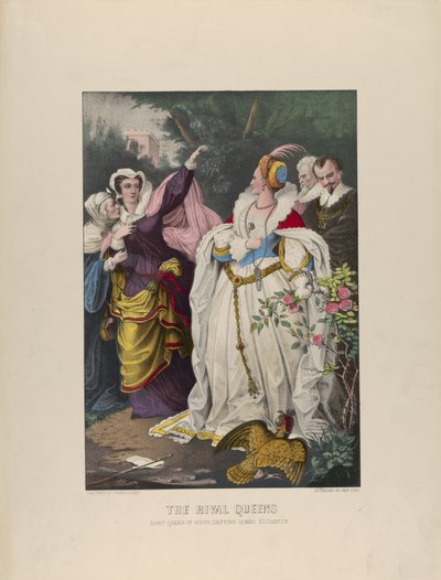 The Rival Queens - Mary Queen of Scots Defying Queen Elizabeth, 1857-72., 1857-72. Skabere: Nathaniel Currier, James Merritt Ives, Currier og Ives. af Currier and Ives