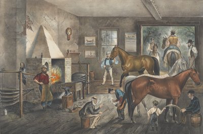 Trotting Cracks at the Forge, 1869., 1869. Skabere: Nathaniel Currier, James Merritt Ives, Currier og Ives. af Currier and Ives