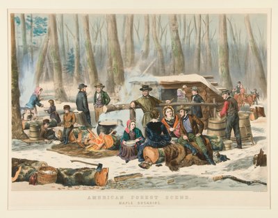 American Forest Scene, Maple Sugaring af Nathaniel Currier