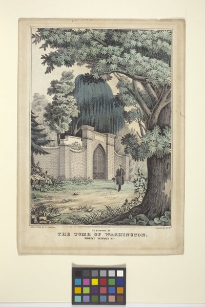 Lafayette At The Tomb Of Washington (håndfarvet litografi) af Nathaniel Currier