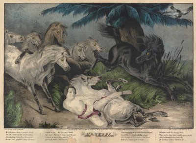 Mazeppa, plade 3 (omgivet af vilde heste) af Nathaniel Currier
