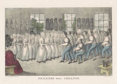 Shakers nær Libanon, ca. 1830 (håndkoloreret litografi) af Nathaniel Currier