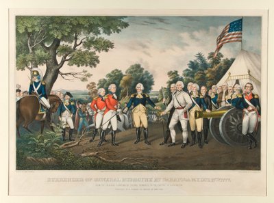 General Burgoynes overgivelse i Saratoga, New York, den 17. oktober 1777 / Efter det originale maleri af oberst Trumbull, der befinder sig i Capitol i Washington. Malet af John Trumbull af Nathaniel Currier