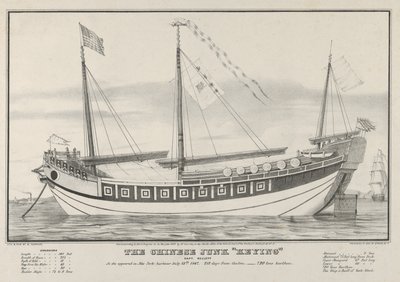 Den kinesiske Junk Keying-Captain Kellett-Da hun dukkede op i New Yorks havn den 13. juli, 1..., 1847. af Nathaniel Currier