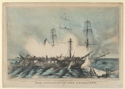 Forfatningen og Guerriere-Kæmpede 19. august 1812-The Guerriere havde 15 mand dræbt..., 1848. af Nathaniel Currier