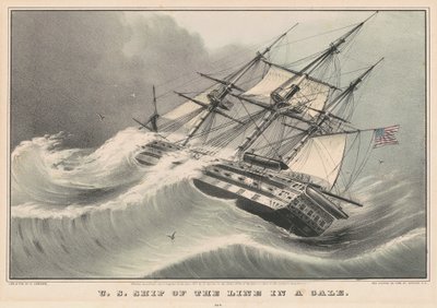 US Ship of the Line i en kuling af Nathaniel Currier