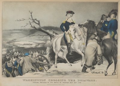 Washington krydser Delaware-aftenen forud for slaget ved Trenton, 25. december..., 1847. af Nathaniel Currier