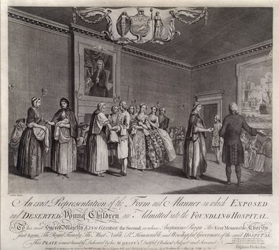 En nøjagtig fremstilling af den form og måde, hvorpå udsatte og forladte små børn bliver indlagt på Foundling Hospital, 1749 af Nathaniel Parr