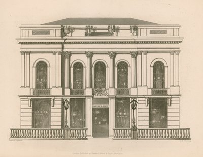 Butiksfront for Hancock og Dixon, Pall Mall East, London af Nathaniel Whittock