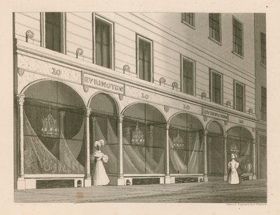 Butiksfront til Mrs Everington, Indien sjallager, 10 Ludgate Street, London af Nathaniel Whittock