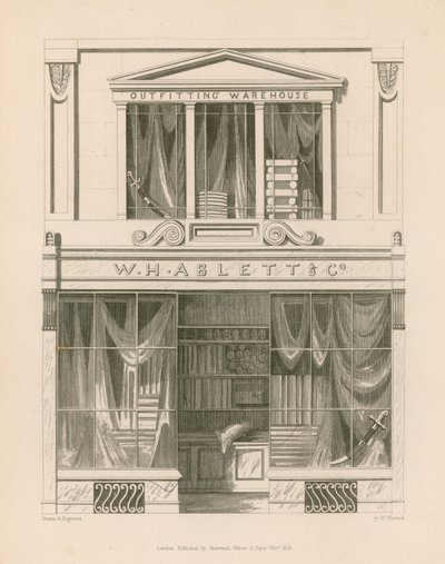 Butiksfront for W H Ablett, Outfitting Warehouse, Cornhill, London af Nathaniel Whittock