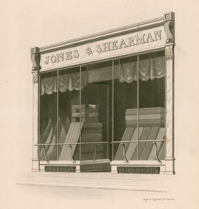 Butik foran Mrs Jones and Shearman, Blackfriars Road, London af Nathaniel Whittock