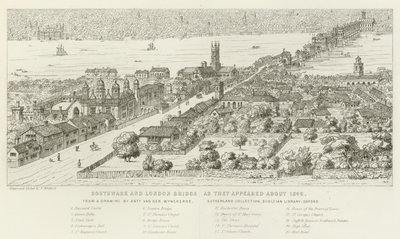 Southwark og London Bridge, som de så ud omkring 1546 af Nathaniel Whittock