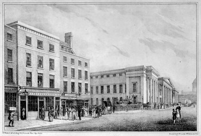 Udsigt langs Aldersgate Street og St Martin-le-Grand til St Pauls Cathedral, ca. 1830 af Nathaniel Whittock