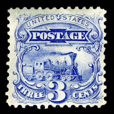 3c Steam Locomotive genudgivelse single, 1875. af National Bank Note Company