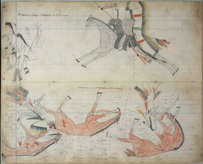 Cheyennes torjuttiin ja haavoittui, n. 1877-1879 (kirjapiirros) af Native American