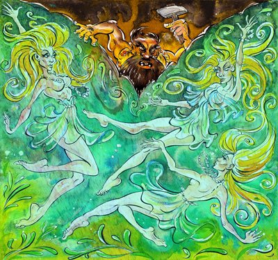 Alberich and the Rhinmaidens - illustration af 