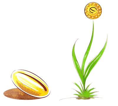 Frø og skyd - illustration af finansiel allegori af Neale Osborne