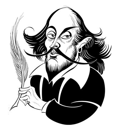 William Shakespeare - sort/hvid karikatur af Neale Osborne