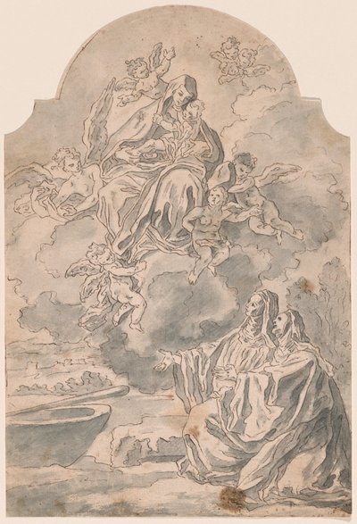 Jomfruen og barnet viser sig for to kvindelige klostre af Neapolitan 17th Century