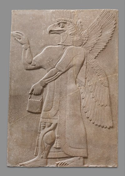 Reliefpanel af overnaturlig figur med bevinget ørnehoved, ca. 883-59 f.Kr. (gipsalabast) af Neo Assyrian